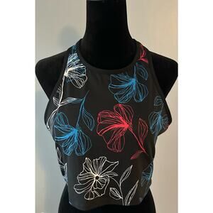 Fabletics Clara Black Floral Midi Sports Bra XL Like new